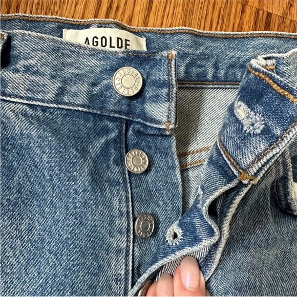 AGOLDE Riley Crop High Rise Straight Raw Hem Jeans Size 28 - Picture 3 of 6